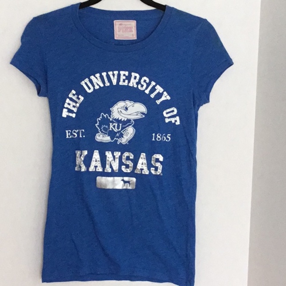 Fun blinged KU Jayhawks soft cotton VS PINK T!